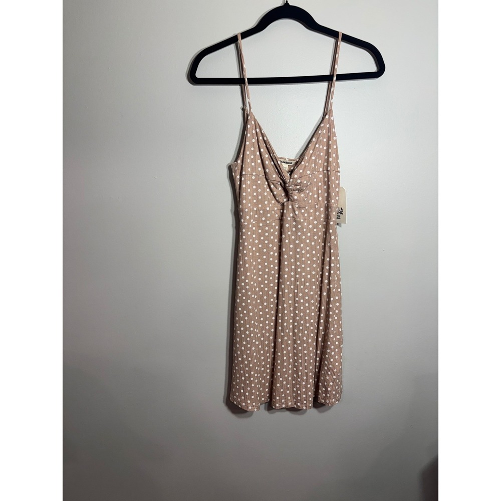 Billabong Womens Tan Polka Dot Knit Ribbed Knot Front Cami Mini Dress Size L